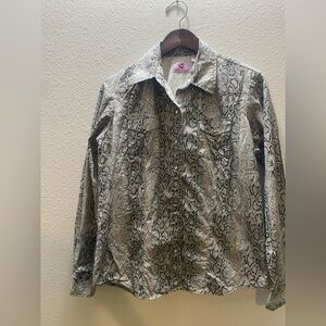 Wired Heart Women's Large Snake Print Snap Long Sleeve Shirt Western Cowboy‎